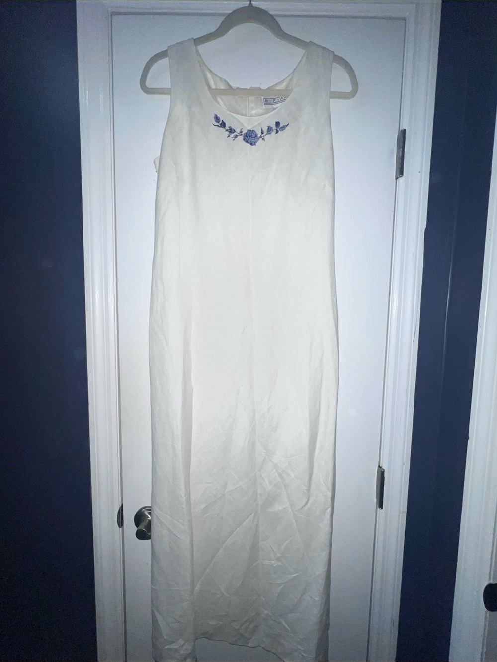 Jessica Howard Cream Maxi Dress with Blue Floral Embroidery